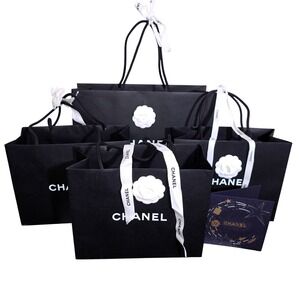 Chanel Shopping Bag 4 Bags 1 Rare Card Black White Camellias with Ribbons Good